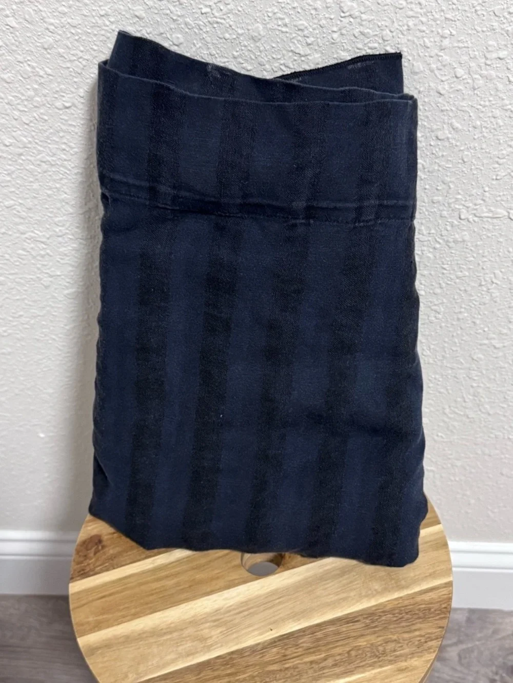 CB2 Linen Blend Track Black Striped Curtain Panel 48x108
